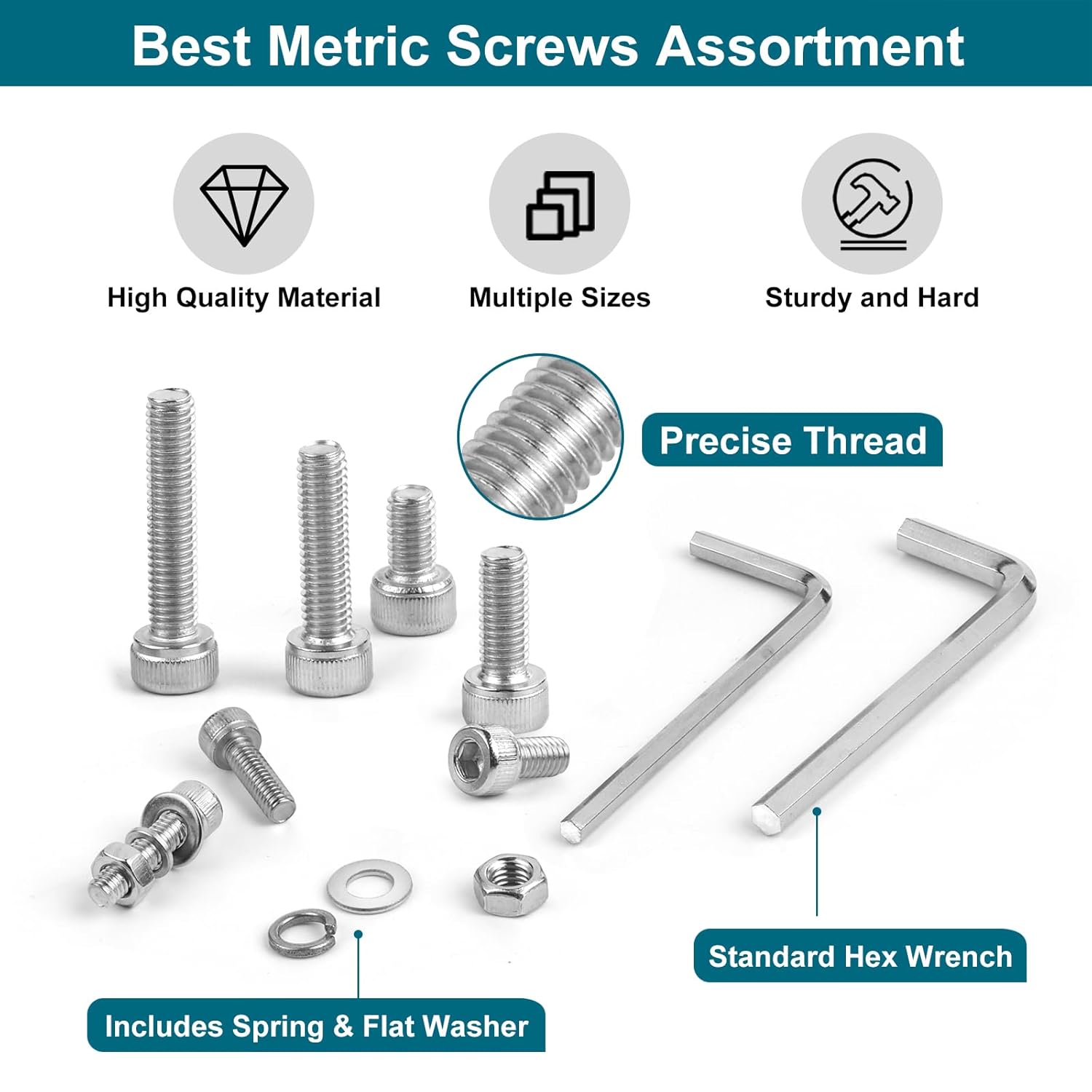 1600-Piece 304 Stainless Steel Socket Cap Screw, Nut & Washer Assortment Kit – M2 to M5 High Tensile Fastener Set in Organised Storage Box