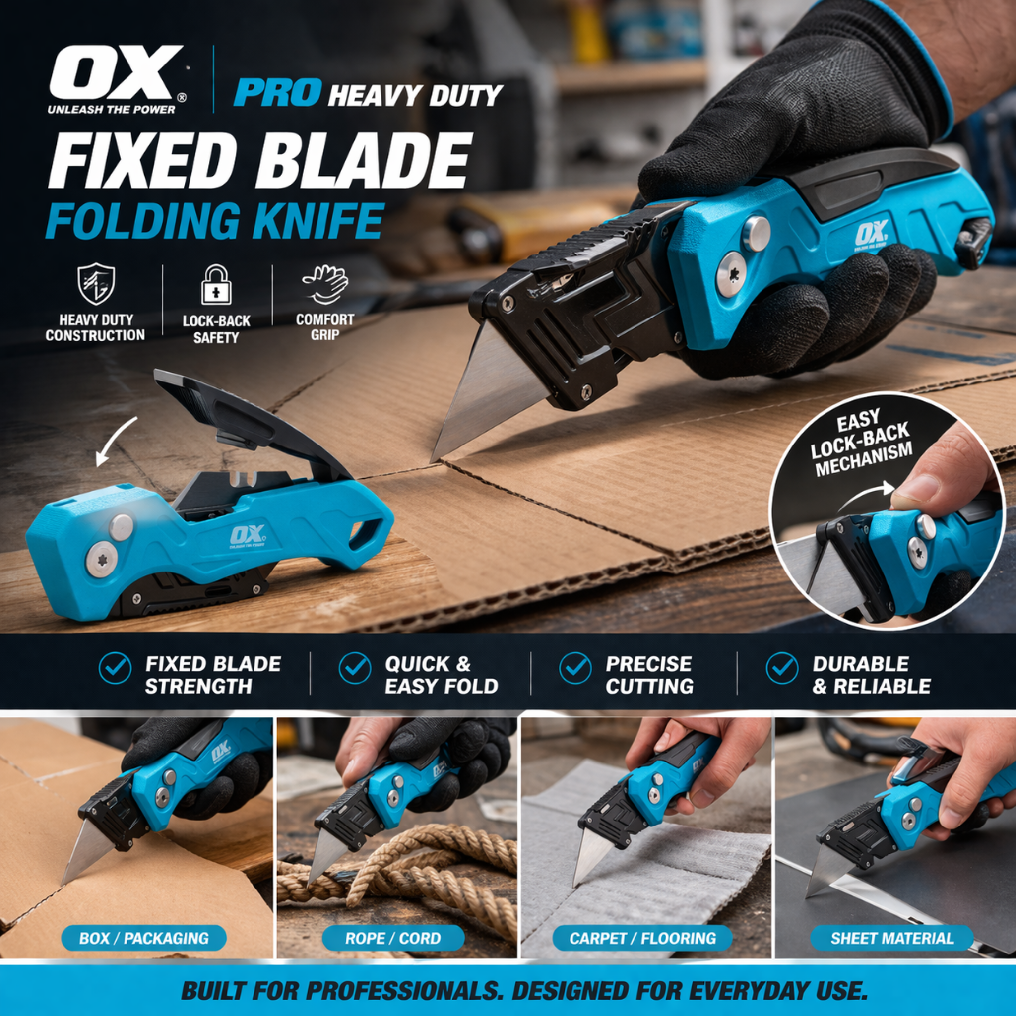OX Pro Heavy Duty Fixed Blade Folding Knife - South East Clearance Centre