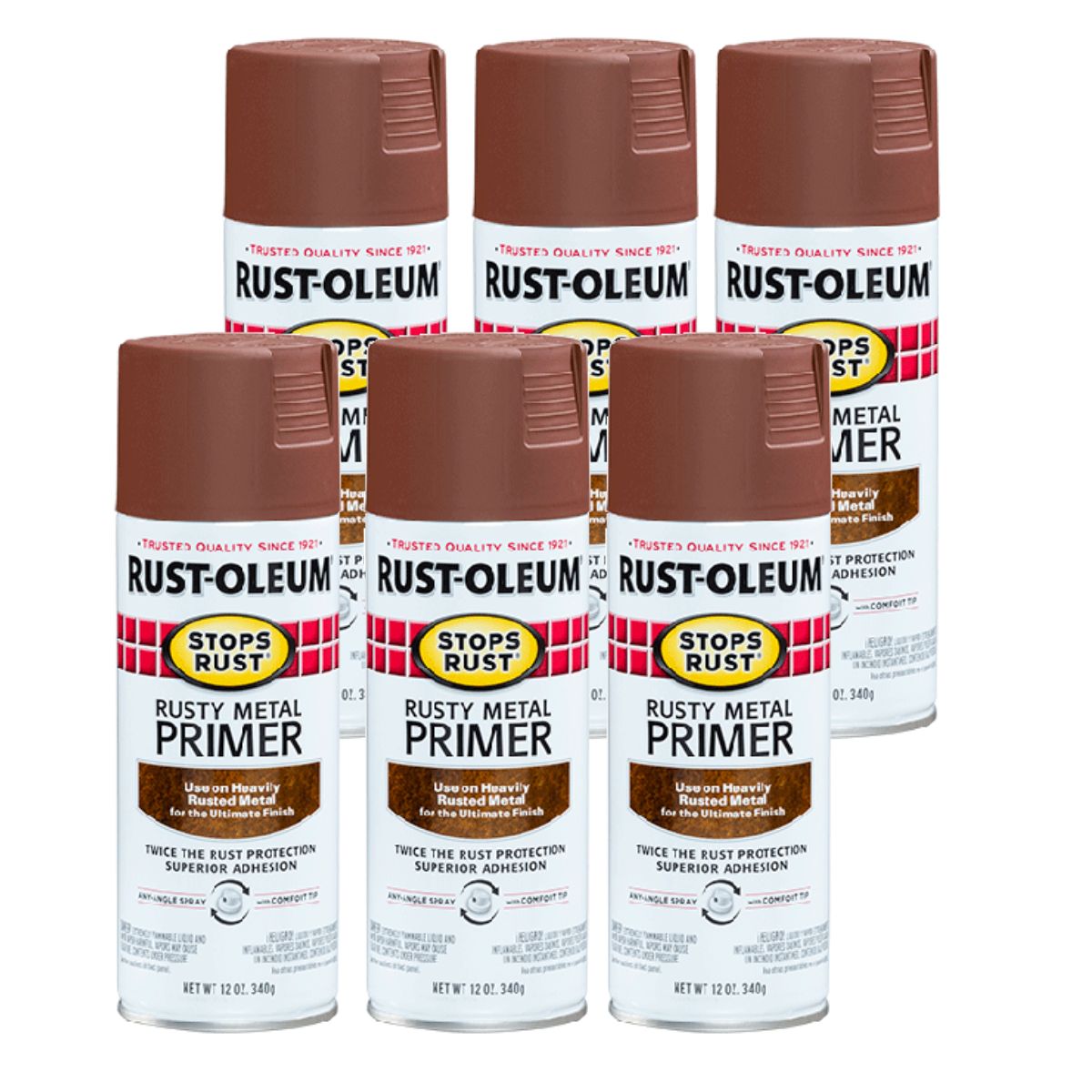 Rust-Oleum 7769830 Rusty Metal Primer Spray, 340g (6 Cans) - South East Clearance Centre
