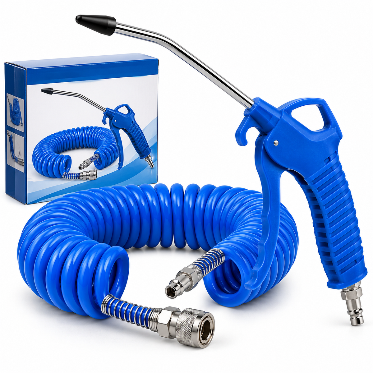 Air Blow Gun Kit with 5m PU Coiled Hose & Fittings