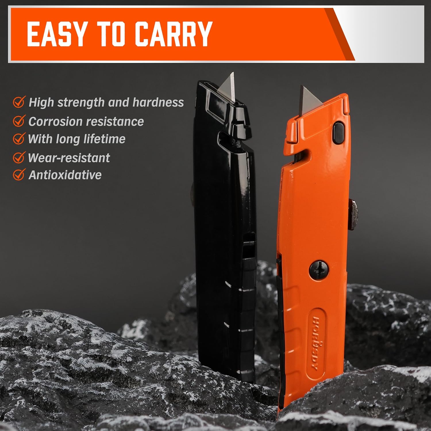 2-Pack Box Cutter Utility Knife, Heavy Duty Aluminum Shell Retractable Box Cutter for Cardboard, Boxes and Cartons, Extra 10 Blades.