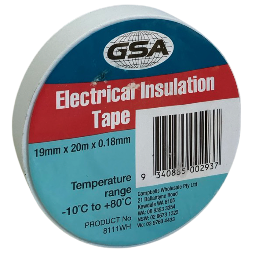 White Electrical Tape - 19mm x 20m (0.18mm Thick) | Premium PVC Insulation Tape (Pack of 10) - South East Clearance Centre