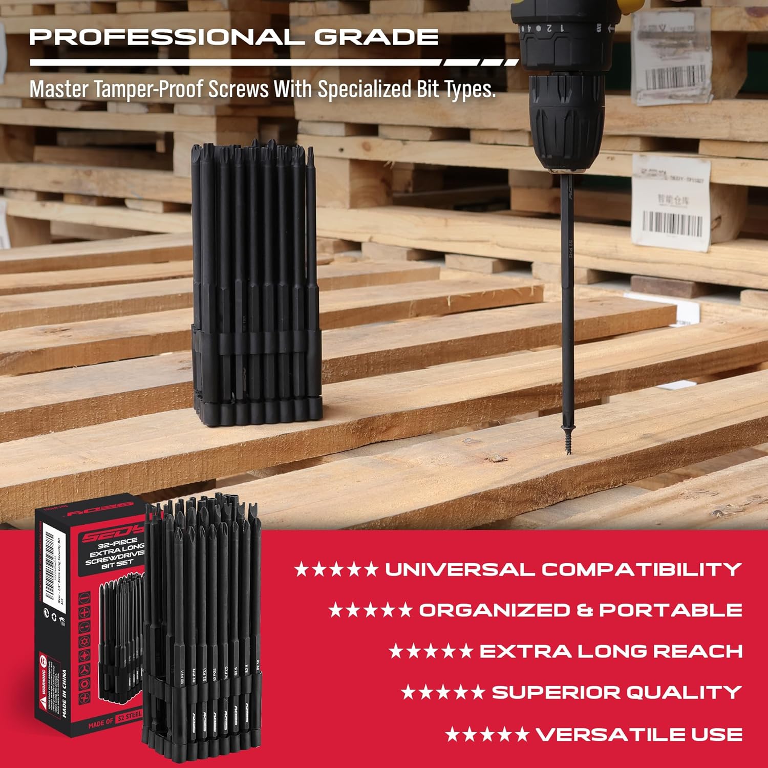 1/4" Extra Long Security Bit Set - South East Clearance Centre