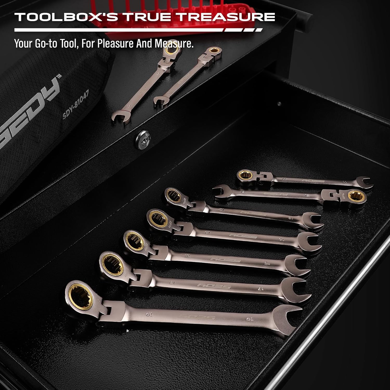 9 Piece Flex Head Ratcheting Combination Wrench Set Metric 8-19mm Premium 72-Teeth Gear Chrome Vanadium Nickel Plated - South East Clearance Centre