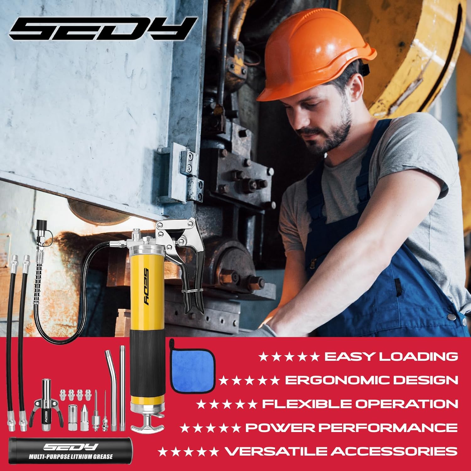 17-Piece Heavy Duty Grease Gun Kit: 14oz Grease Tube Flexible Hose Bearing Grease Pump 8000 PSI Pistol Grip Grease Guns Tool Marine Durable Connectors Adapters Extension Tubes Nozzle Easy Operation - South East Clearance Centre