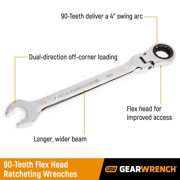 GEARWRENCH 86728STH 16pce 90-Tooth 12 Point Flex Head Ratcheting Combination Metric Wrench Set with allen key - South East Clearance Centre
