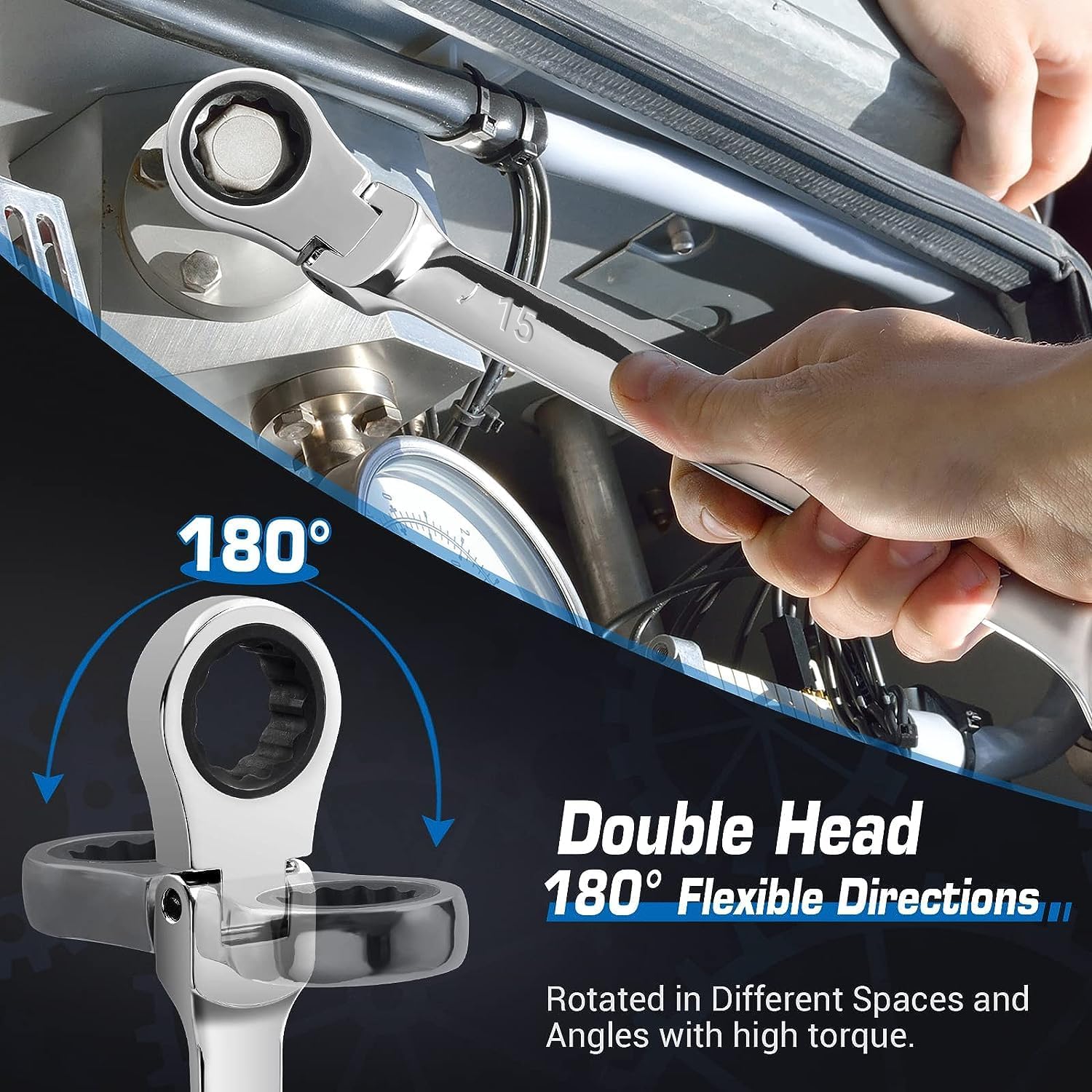 Extra Long Flex Head Ratcheting Wrench 6 Piece Set, 8-19mm - South East Clearance Centre