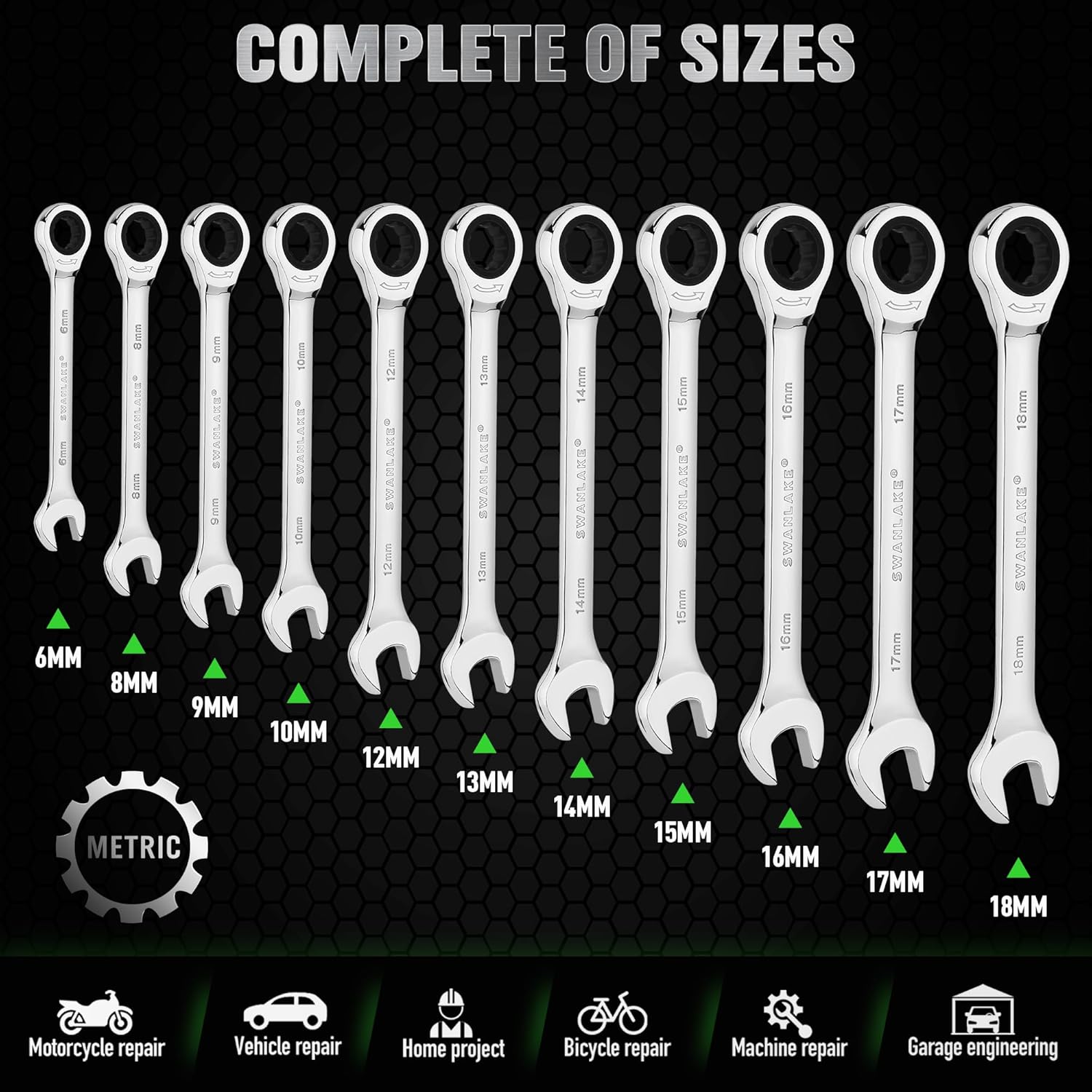 Ratcheting Wrench Set, 11-piece Metric Combination Wrench Set with Pouch CR-V Steel (11PCS METRIC) - South East Clearance Centre