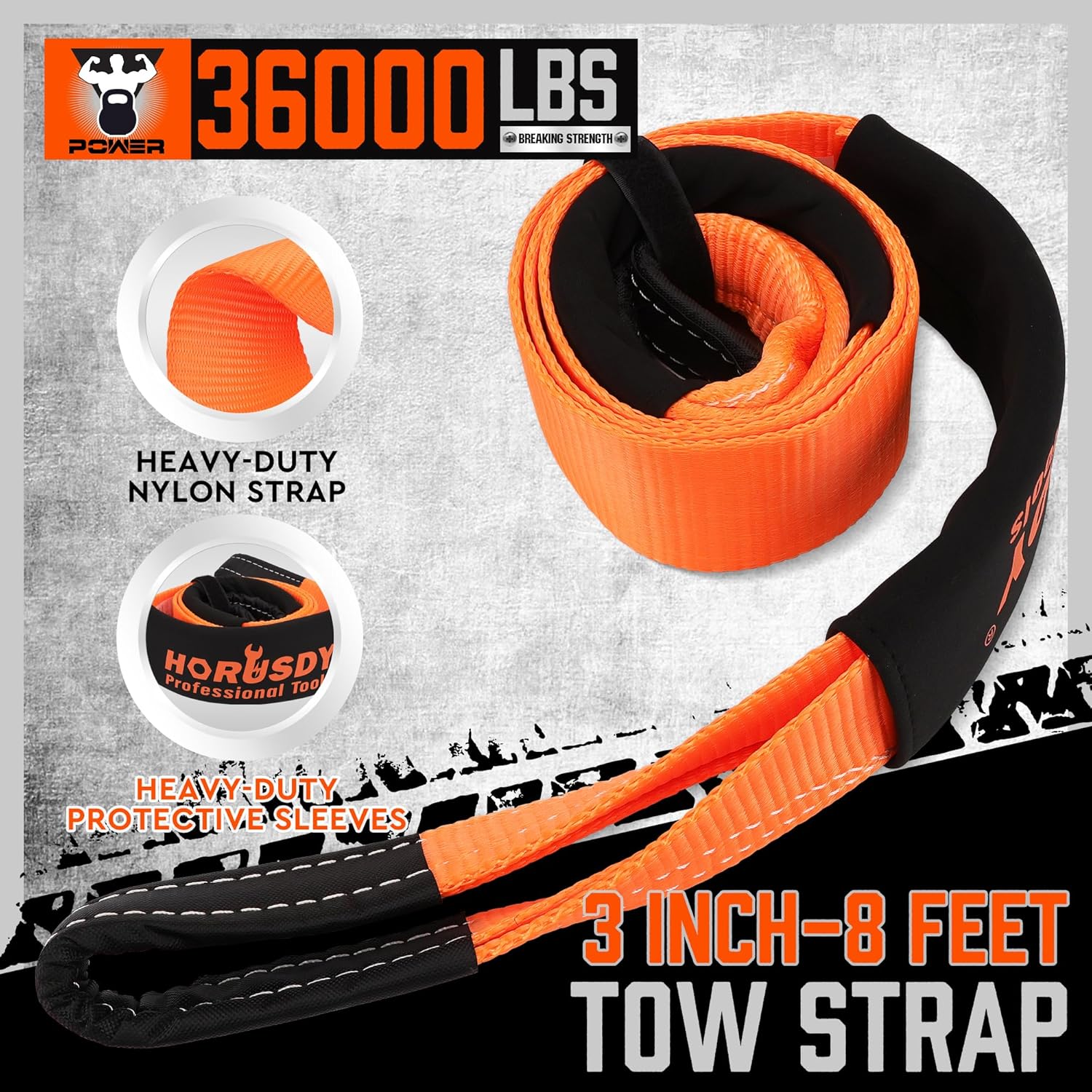 Nylon Heavy Duty Tow Strap Recovery Strap 3" x 8Ft - 36,000 LBS Break Strength, Recover Your Vehicle Stuck in Mud/Snow. - South East Clearance Centre