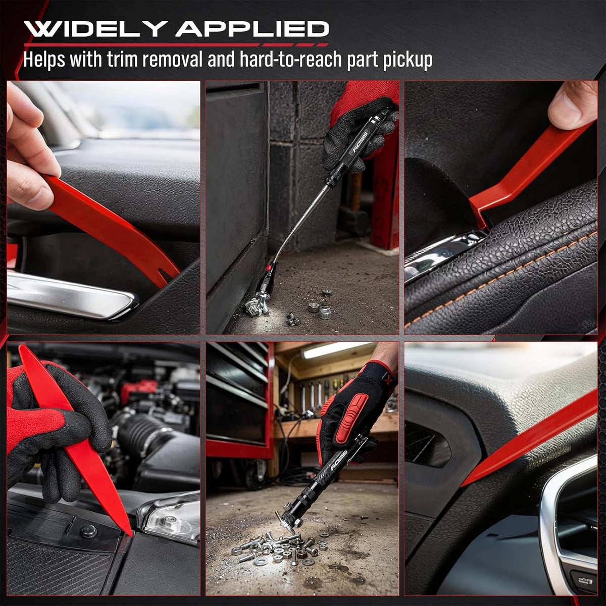 15-Piece Automotive Pick & Hook Tool Set with Magnetic Pickup, Trim & Fastener Removers and Storage Bag