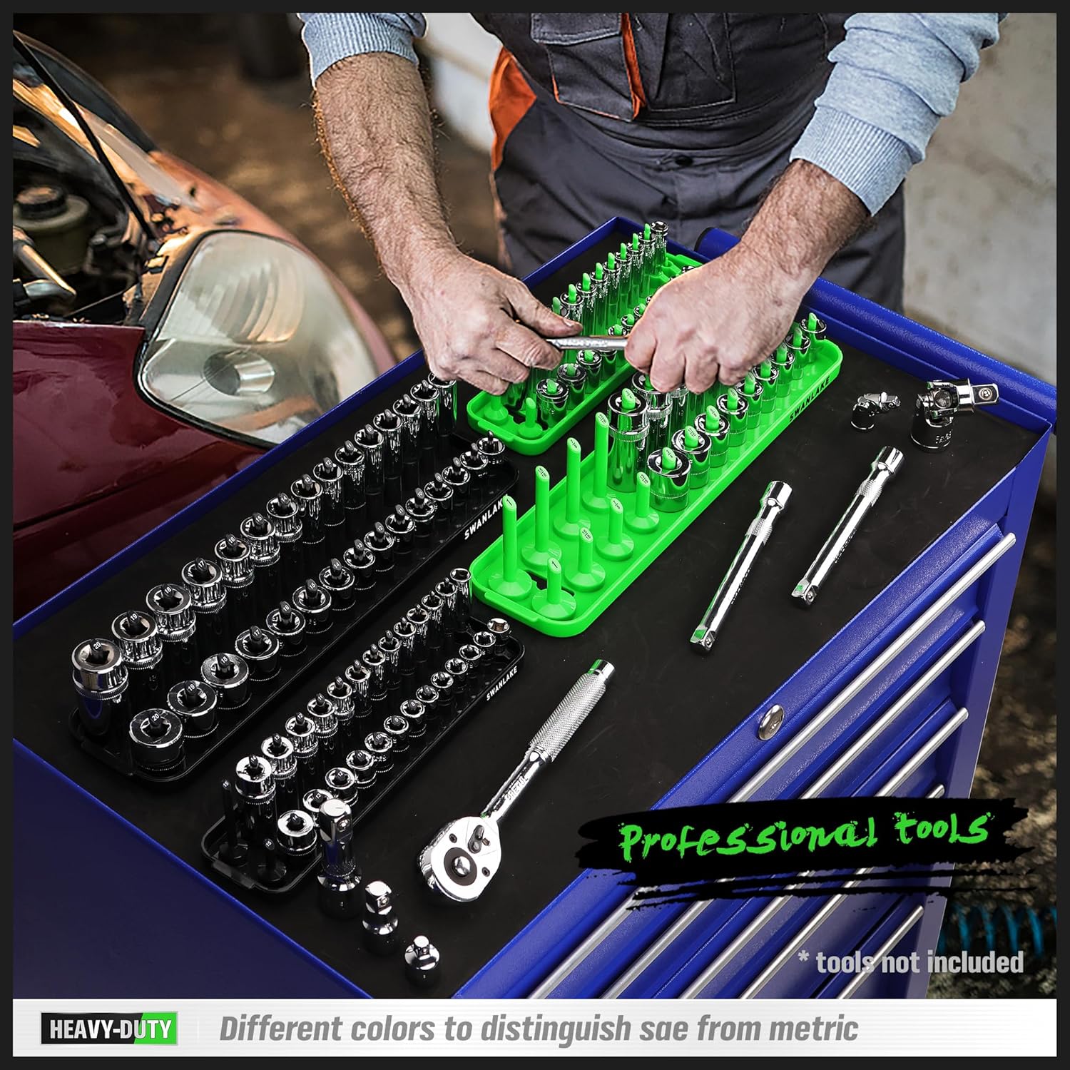 Socket Organizer Tray, 4-Piece Socket Holder Tray. SAE and Metric, 1/4", 3/8"(4PCS Socket Organizer Tray) - South East Clearance Centre