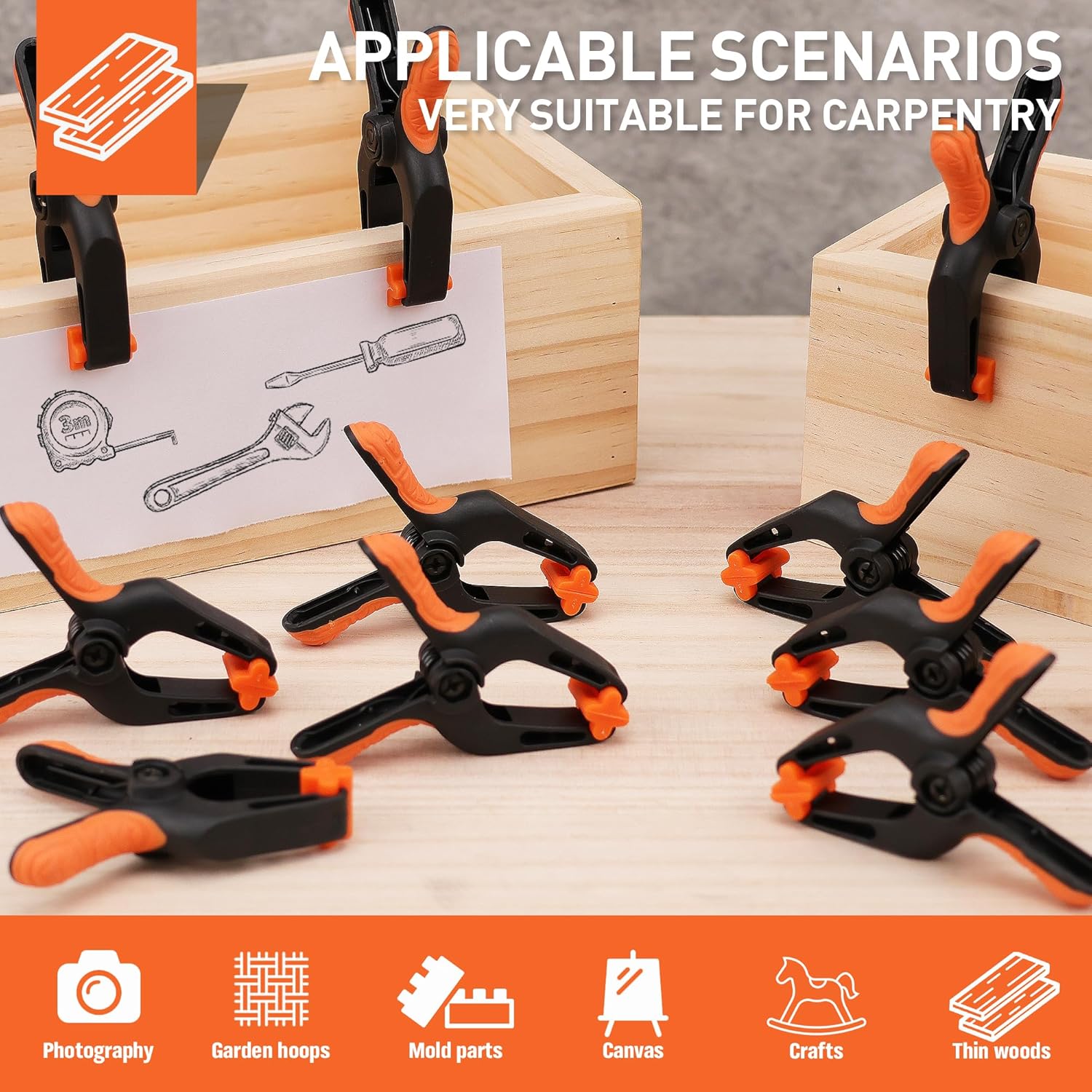 16 Pack Spring Clamps Heavy Duty, 3" with 1-5/8 Inch Jaw Opening - South East Clearance Centre