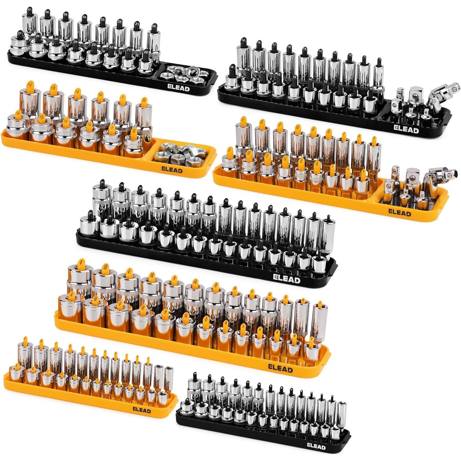 8-Piece Socket Organizer Tray Set | Metric & SAE | Durable ABS Resin | Holds 176 Standard & Deep Sockets | Ideal for Toolboxes Drawers and Mechanics - South East Clearance Centre