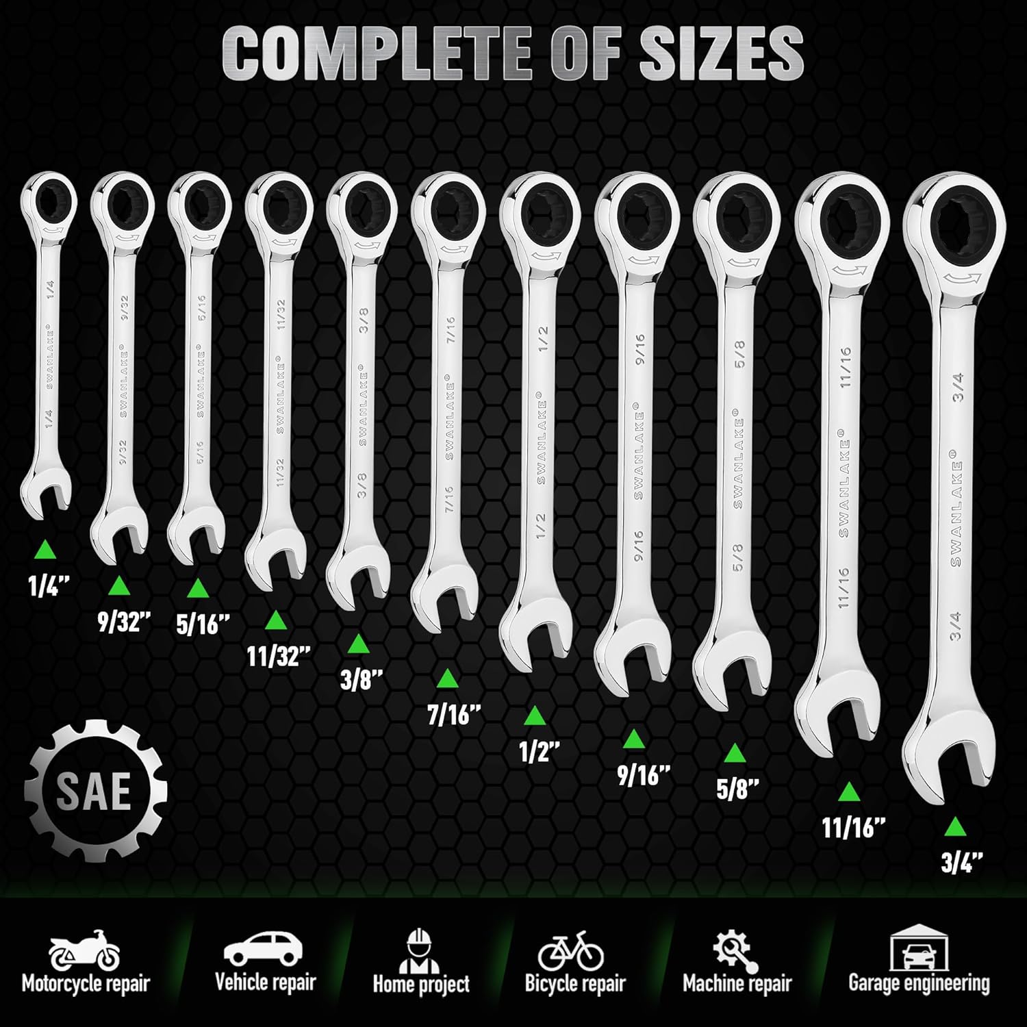 11 Piece Imperial Combination Ratchet Wrench Set - South East Clearance Centre