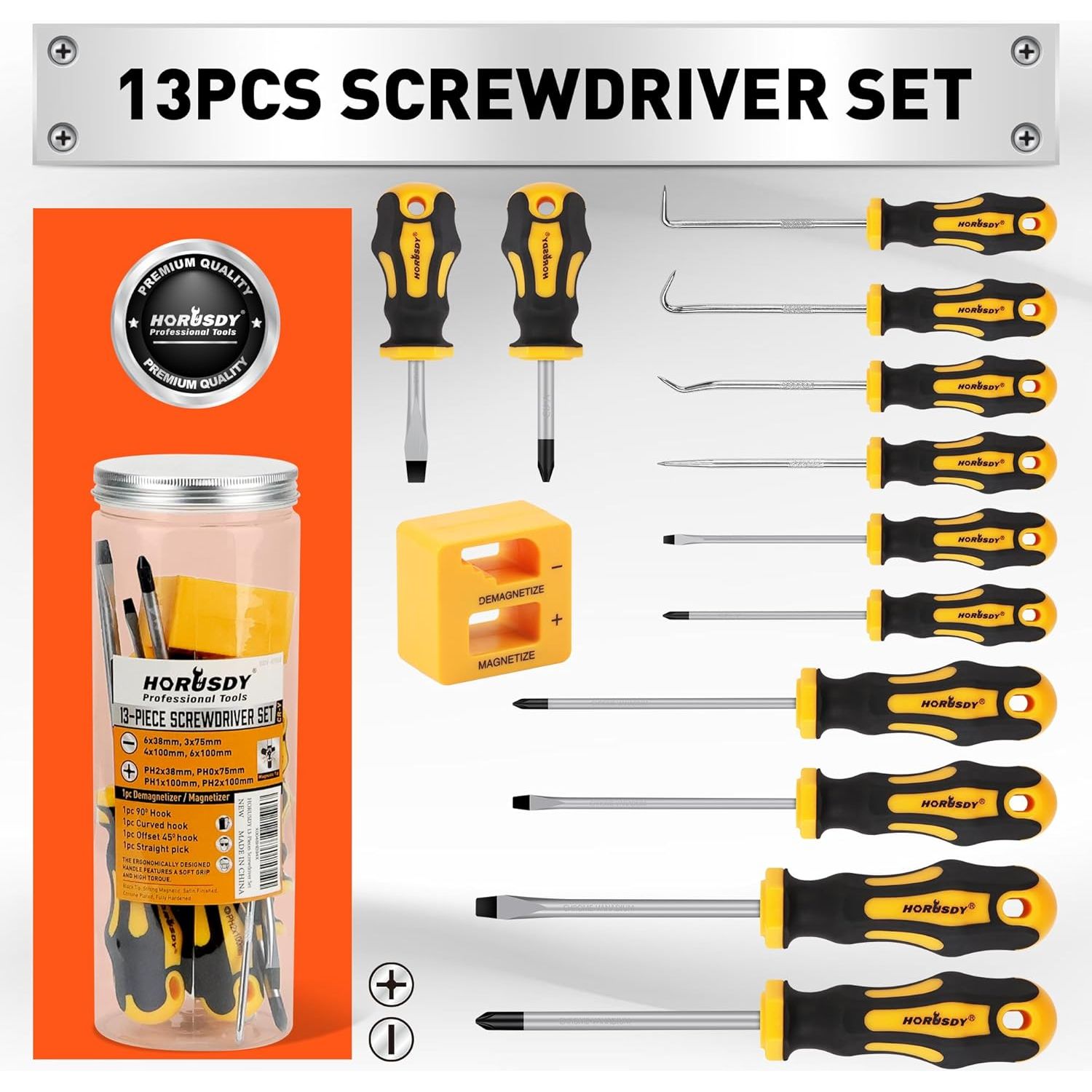 13 Piece Magnetic Screwdriver Set, with Magnetiser/Demagnetiser - South East Clearance Centre