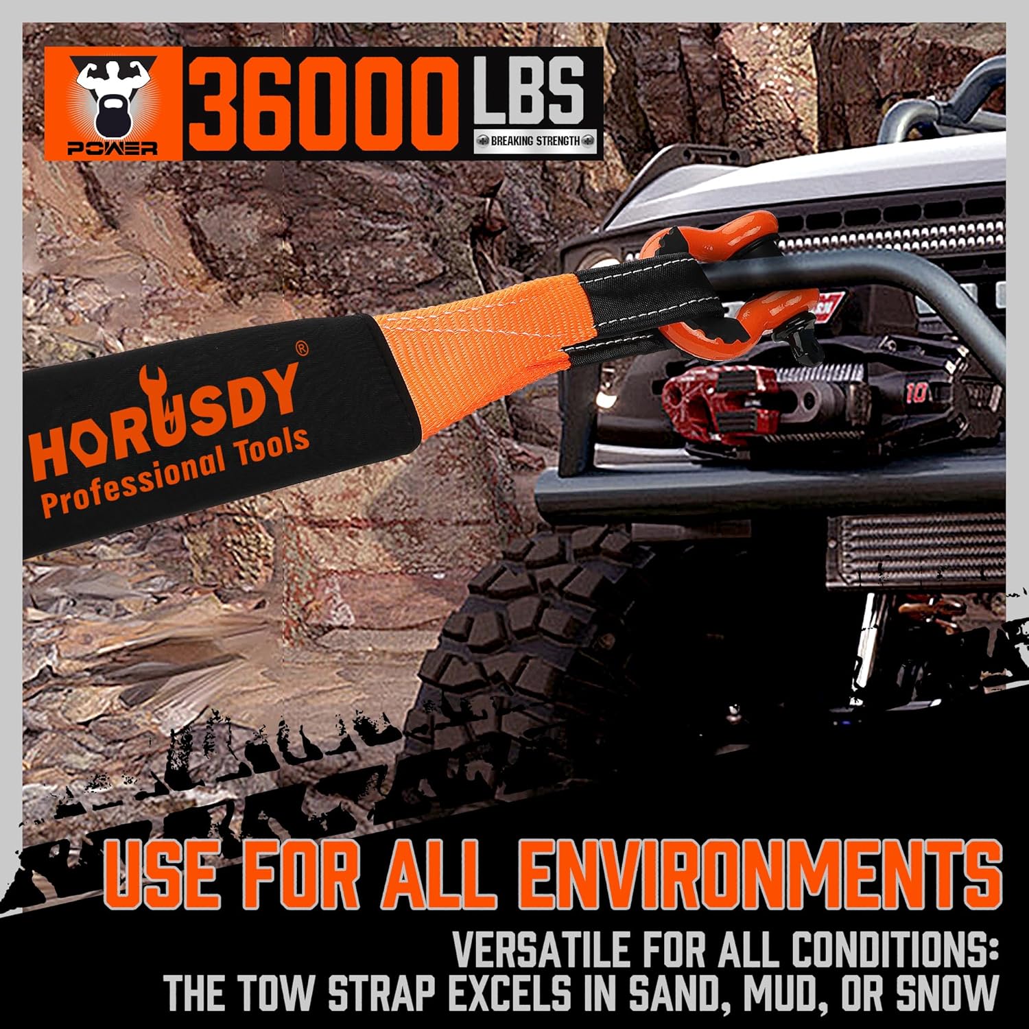 Nylon Heavy Duty Tow Strap Recovery Strap 3" x 8Ft - 36,000 LBS Break Strength, Recover Your Vehicle Stuck in Mud/Snow. - South East Clearance Centre