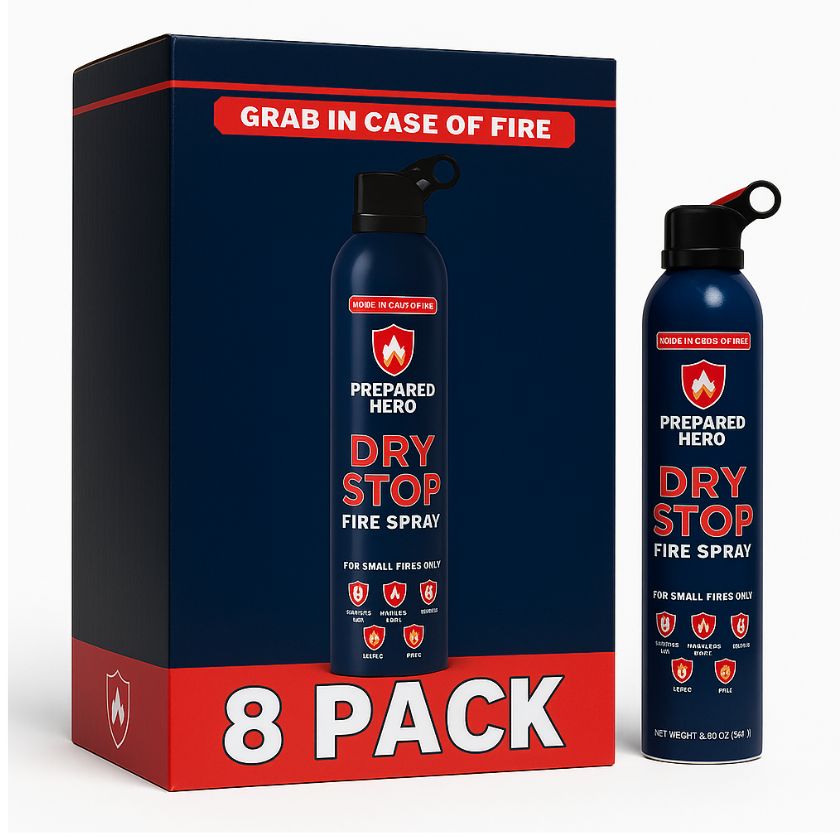 (8 Pack) Dry Stop Fire Spray by Prepared Hero - Portable Fire Extinguisher for Home, Car, Garage, Kitchen - Works on Electrical, Grease, Battery Fires & More - Compact, Easy to Use - South East Clearance Centre