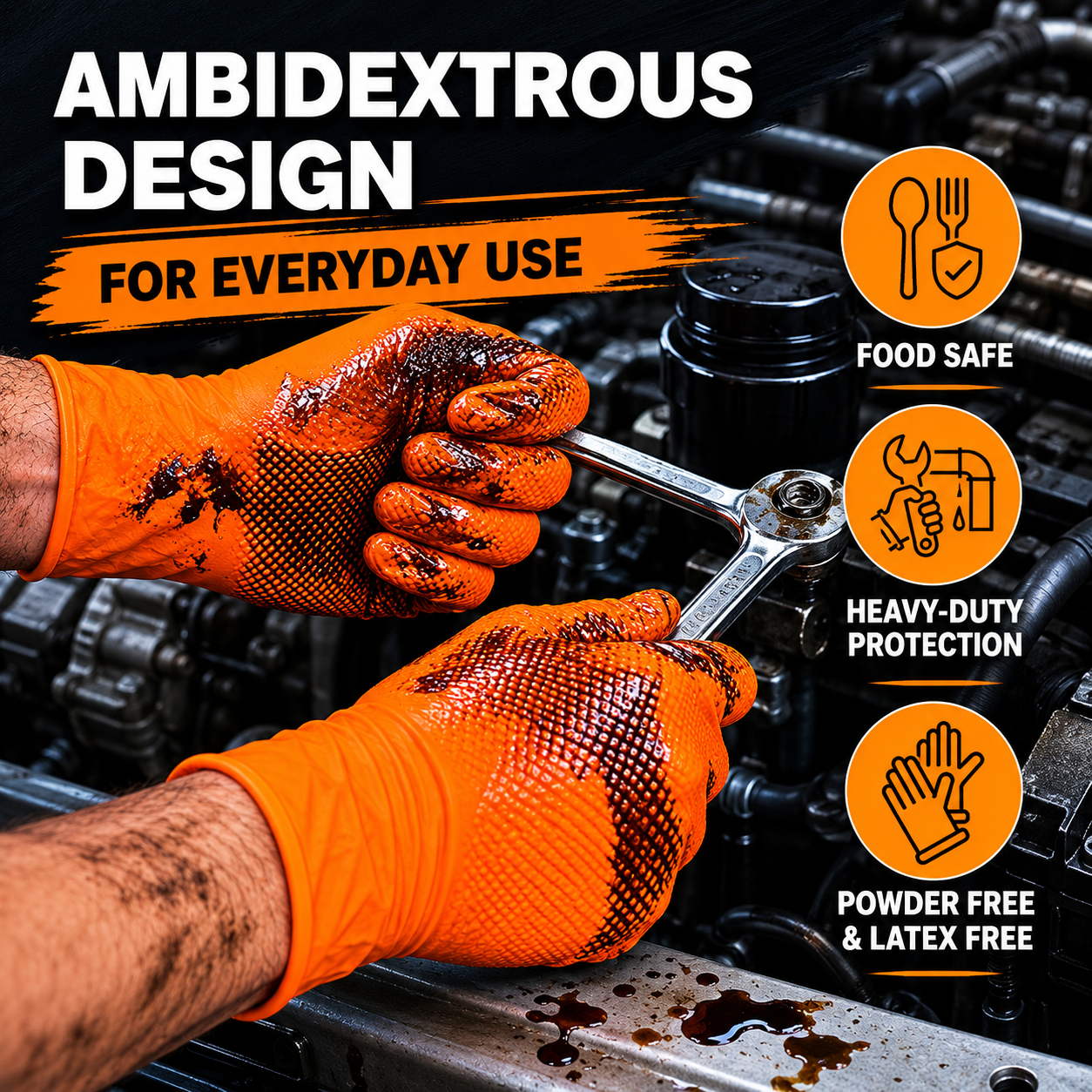 Shield Right XtraGuard Orange Diamond Grip Gloves – Ultra-Tough Heavy-Duty Nitrile Gloves (Box of 100)