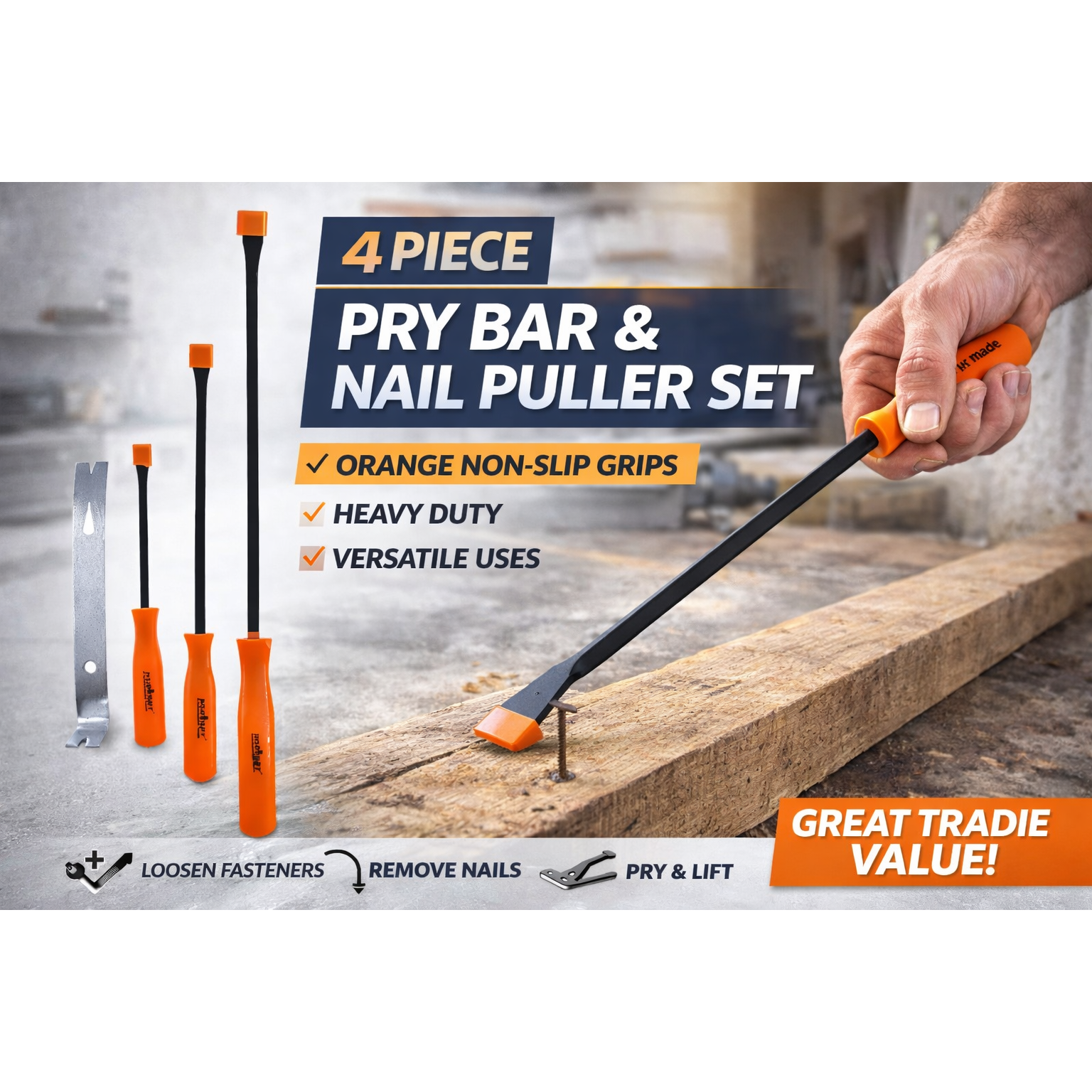 4 Pieces Pry Bar Set | Mechanic Crowbar Car Tool - South East Clearance Centre