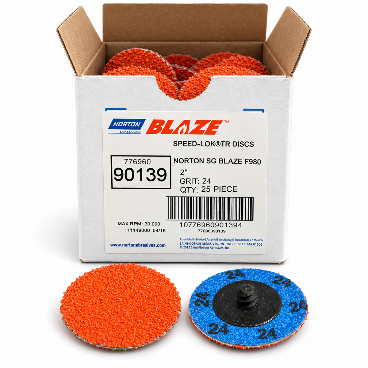 Norton Blaze SG F980 2" Speed-Lok TR Discs – 24 Grit – Box of 25