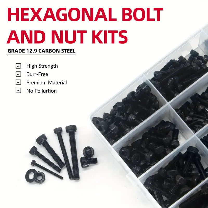 1260 Piece Carbon Steel Metric Bolts and Nuts Kit, Grade 12.9 Hex Socket Head Cap Screws, Hexagonal Nut Assortment with Flat & Lock Washers Assortment Kit - South East Clearance Centre