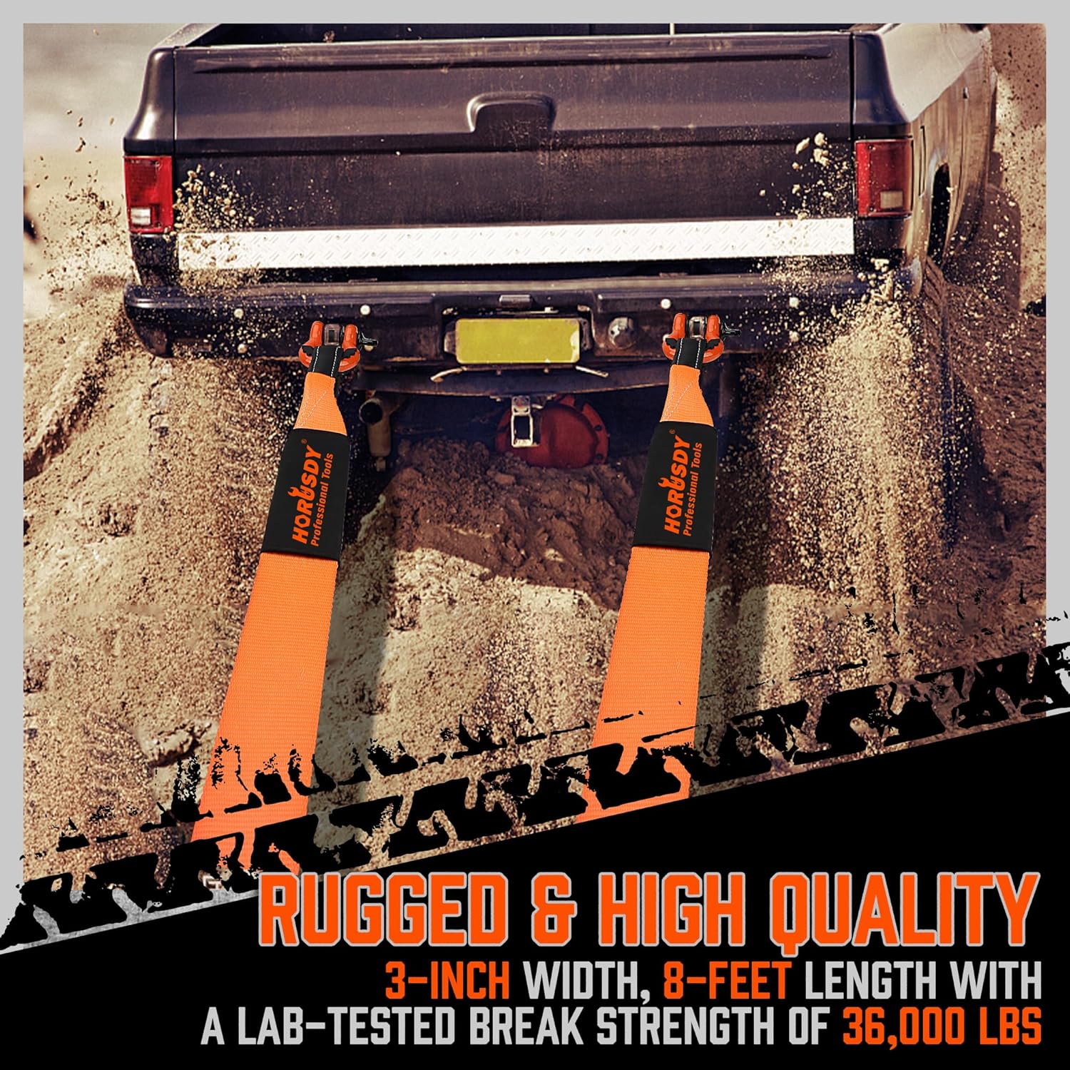 Nylon Heavy Duty Tow Strap Recovery Strap 3" x 8Ft - 36,000 LBS Break Strength, Recover Your Vehicle Stuck in Mud/Snow. - South East Clearance Centre