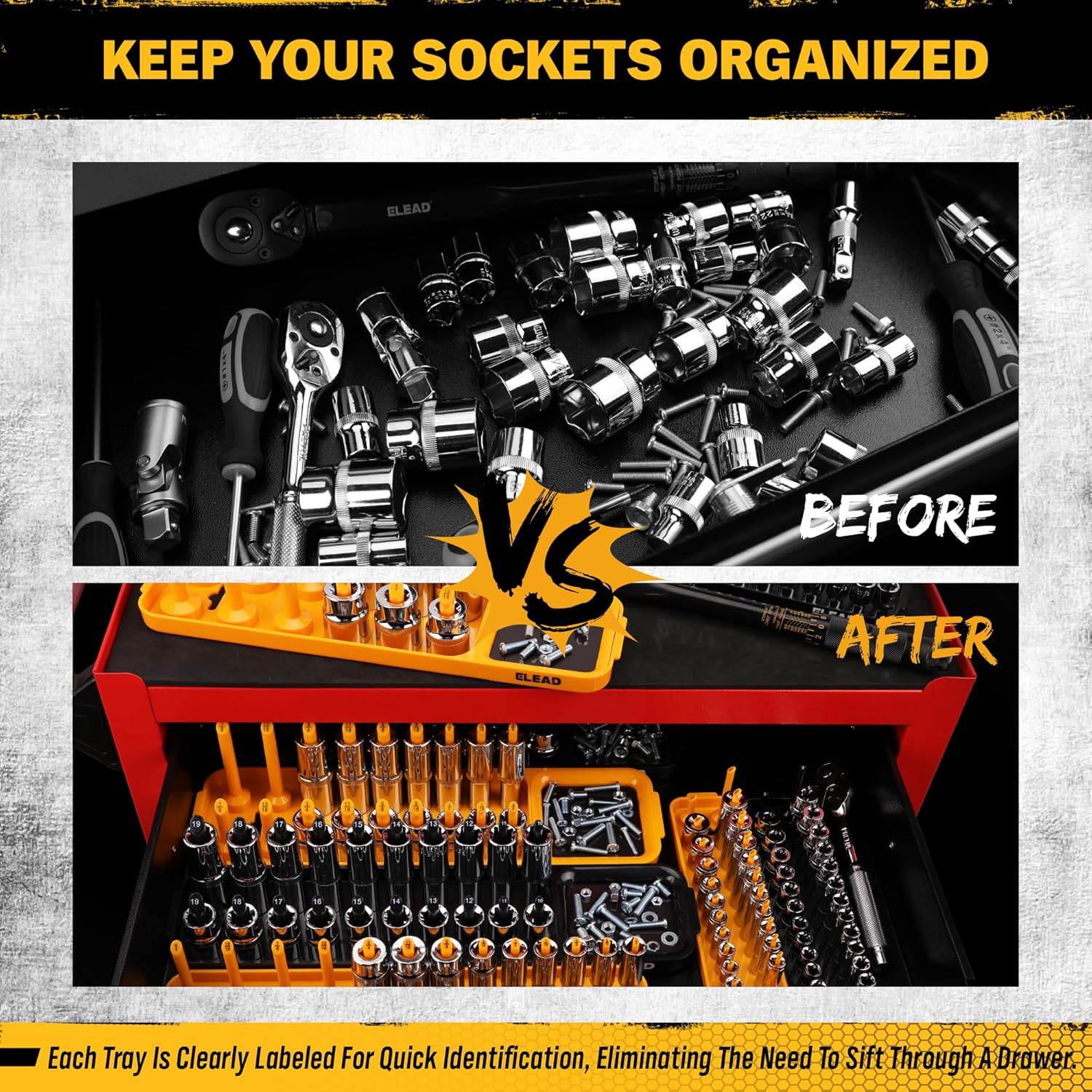8-Piece Socket Organizer Tray Set | Metric & SAE | Durable ABS Resin | Holds 176 Standard & Deep Sockets | Ideal for Toolboxes Drawers and Mechanics - South East Clearance Centre
