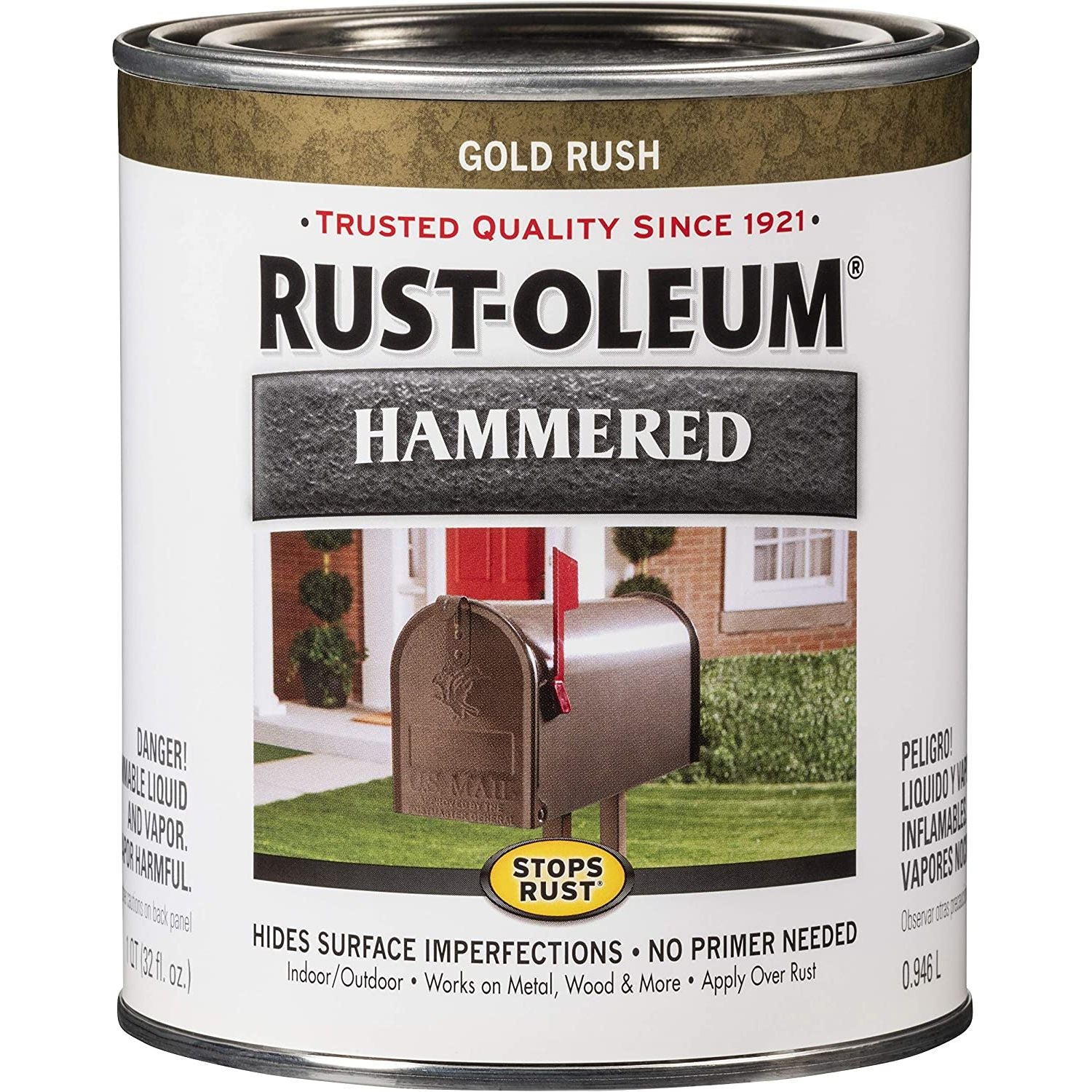 Rustoleum STOPS RUST AND RUST PREVENTION Hammered Brush-On Paint - 946ml | HAMMERED GOLD RUSH - South East Clearance Centre