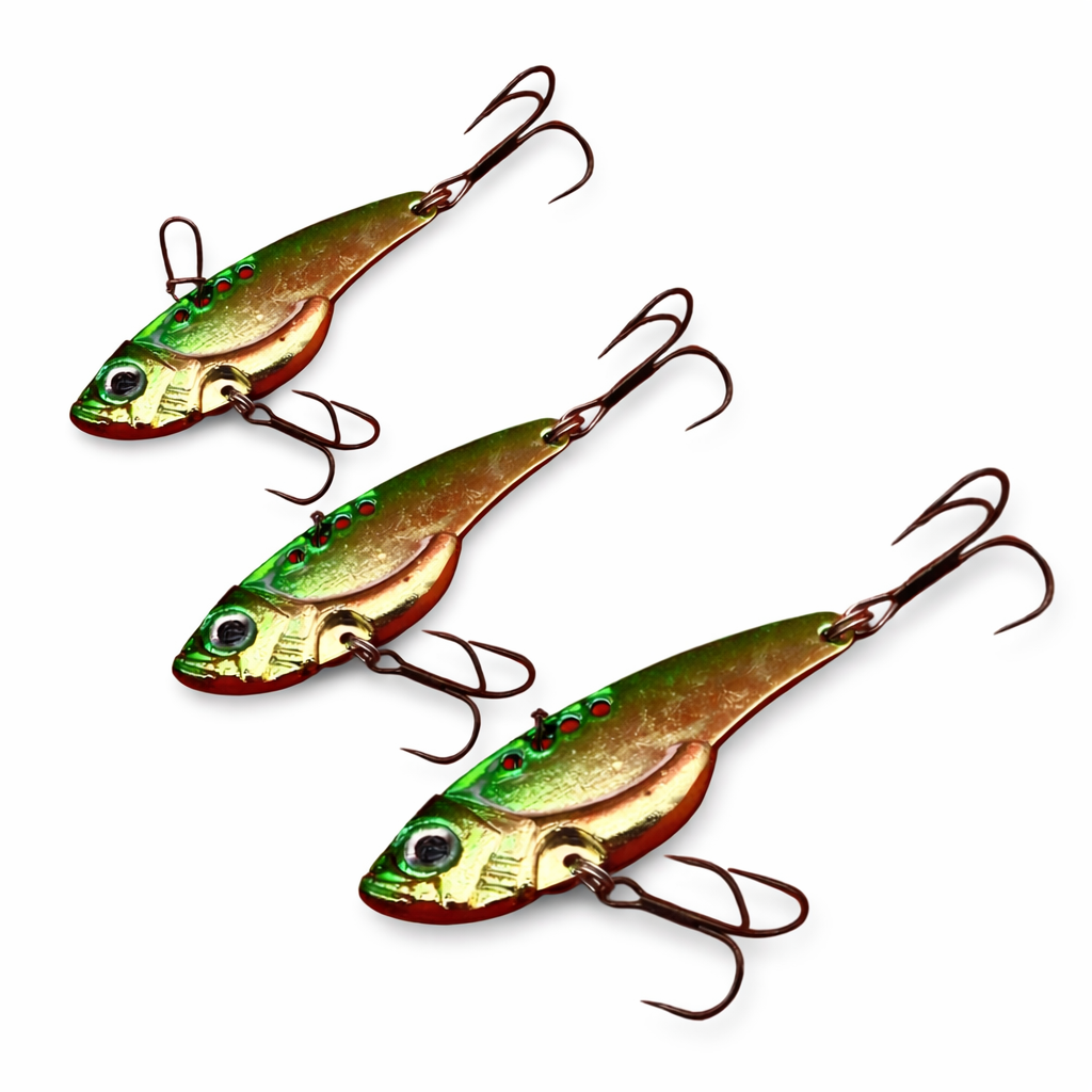 KAMIKAZE Metal Blades - Vibrating Lures 3 Pack (Aussie Green-Gold) - South East Clearance Centre
