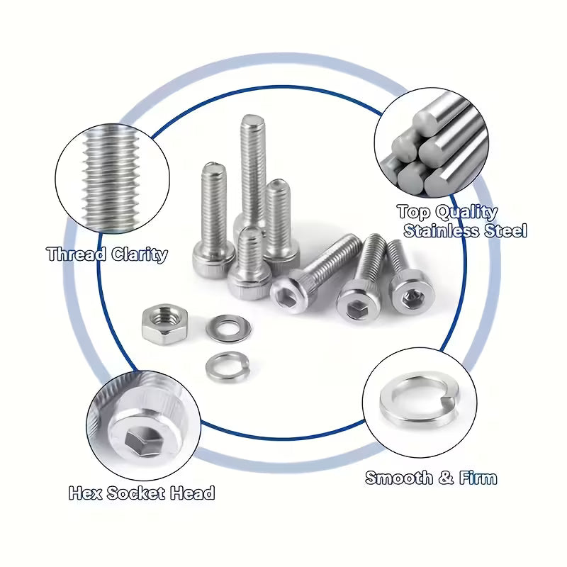 1018 Piece Stainless Steel Metric Hex Socket Cap Screw, Nut & Washer Assortment Kit - M4, M5, M6 & M8 Fasteners with Double-Sided Storage Case