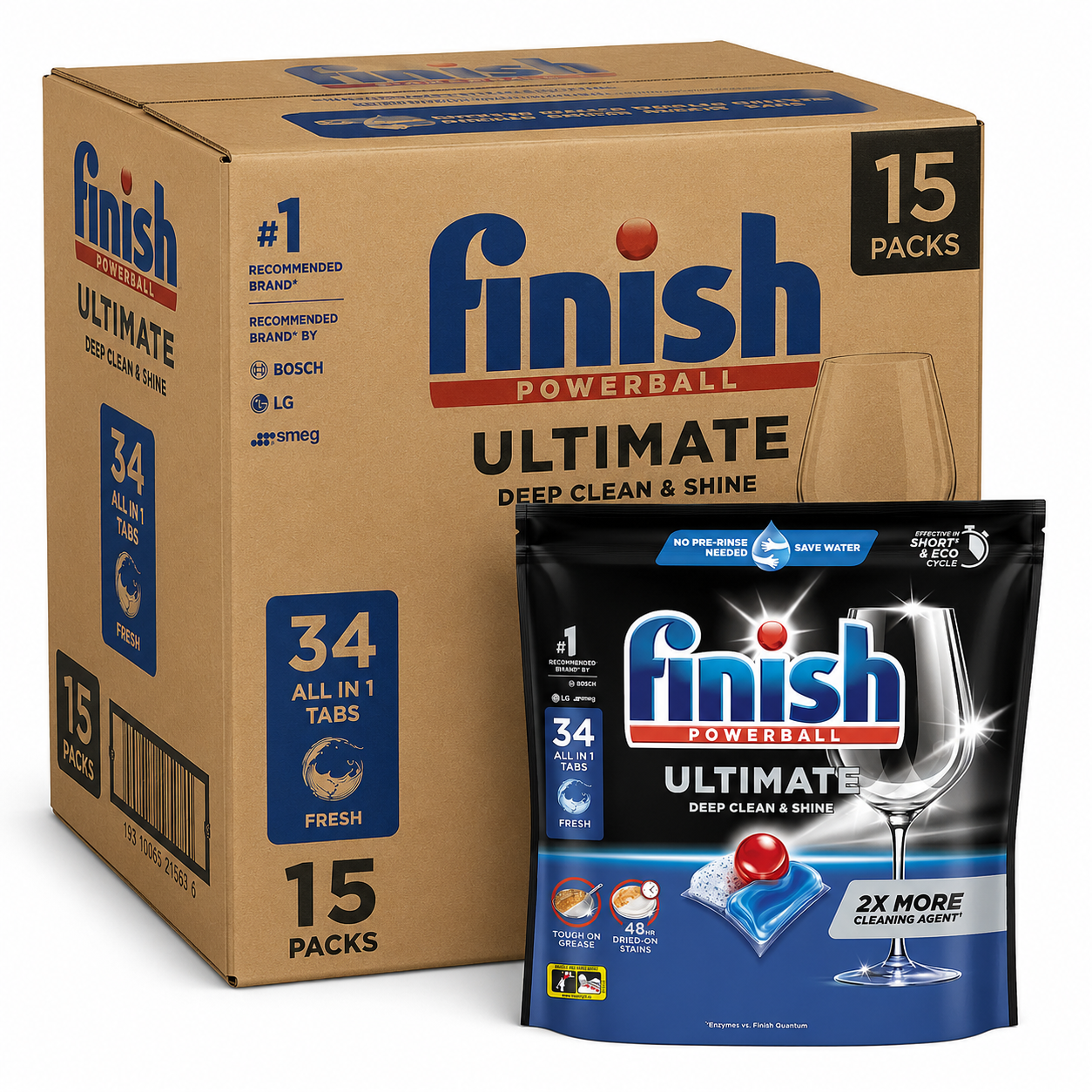 (510 Tablets) - Finish Powerball Ultimate Dishwasher Tablets Fresh (34 Pack – Carton of 15)