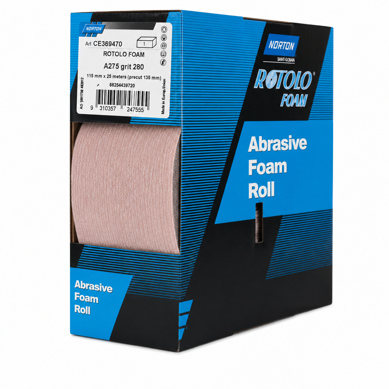 Norton Rotolo Foam A275 Abrasive Foam Roll 280 Grit – 115mm x 25 metres