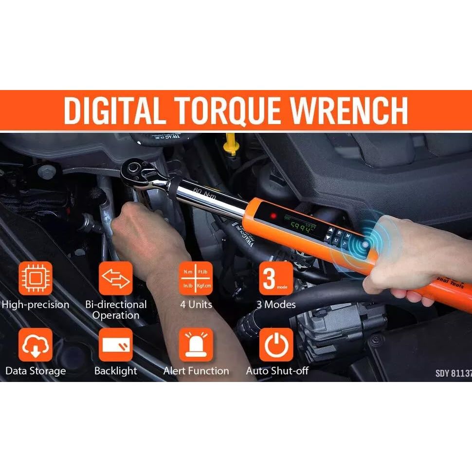 3/8" Drive Digital Torque Wrench, 4.4-44.3Ft.lb / 3-60N.m, 2% Accuracy LED Display - South East Clearance Centre