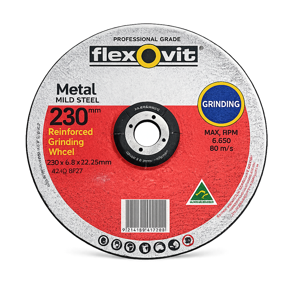 Flexovit 230 x 6.8 x 22.23mm Metal Grinding Wheel – Professional Grade Depressed Centre Disc