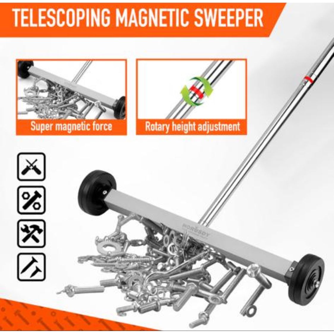 17inch Telescoping Magnetic Sweeper Magnet Broom Rolling Pick Up 8.8Lbs Workshop - South East Clearance Centre