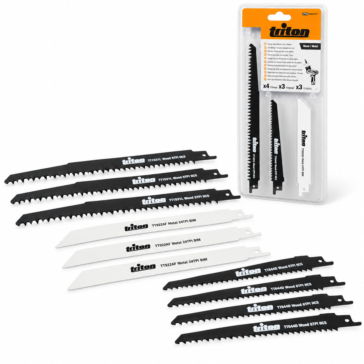 Triton TPTA49465874 150/240 mm Reciprocating Saw Blade Set - Silver (10-Piece) - South East Clearance Centre
