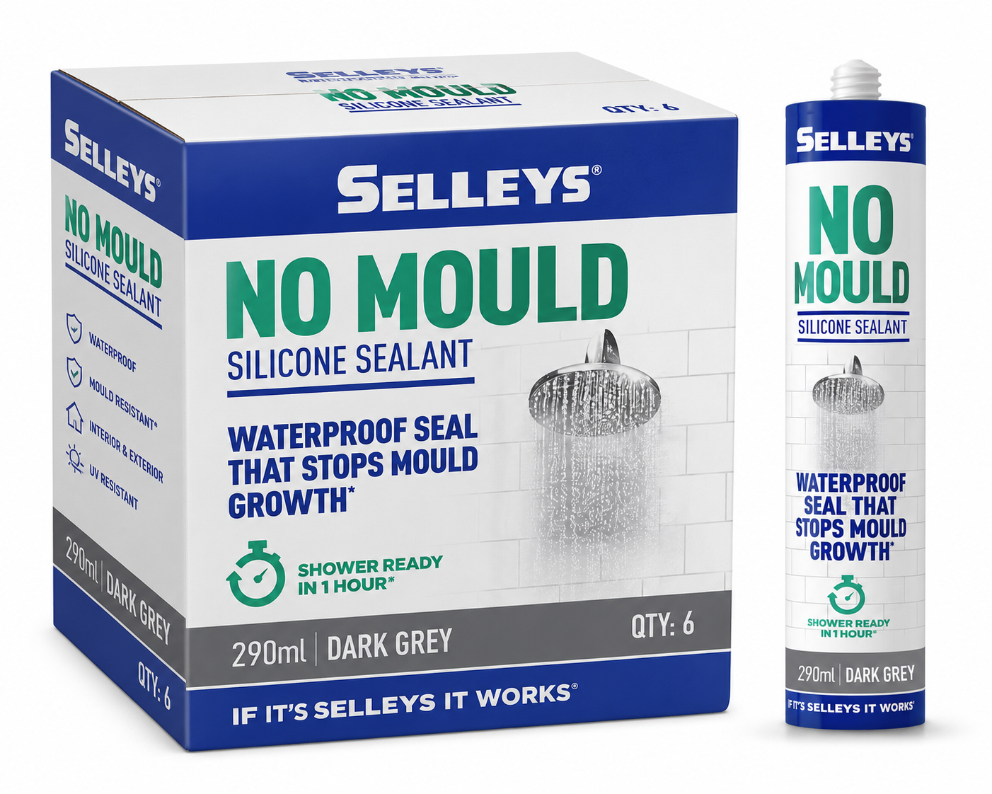 Selleys 290ml Dark Grey No Mould Resistant Silicone Sealant (Box of 6)