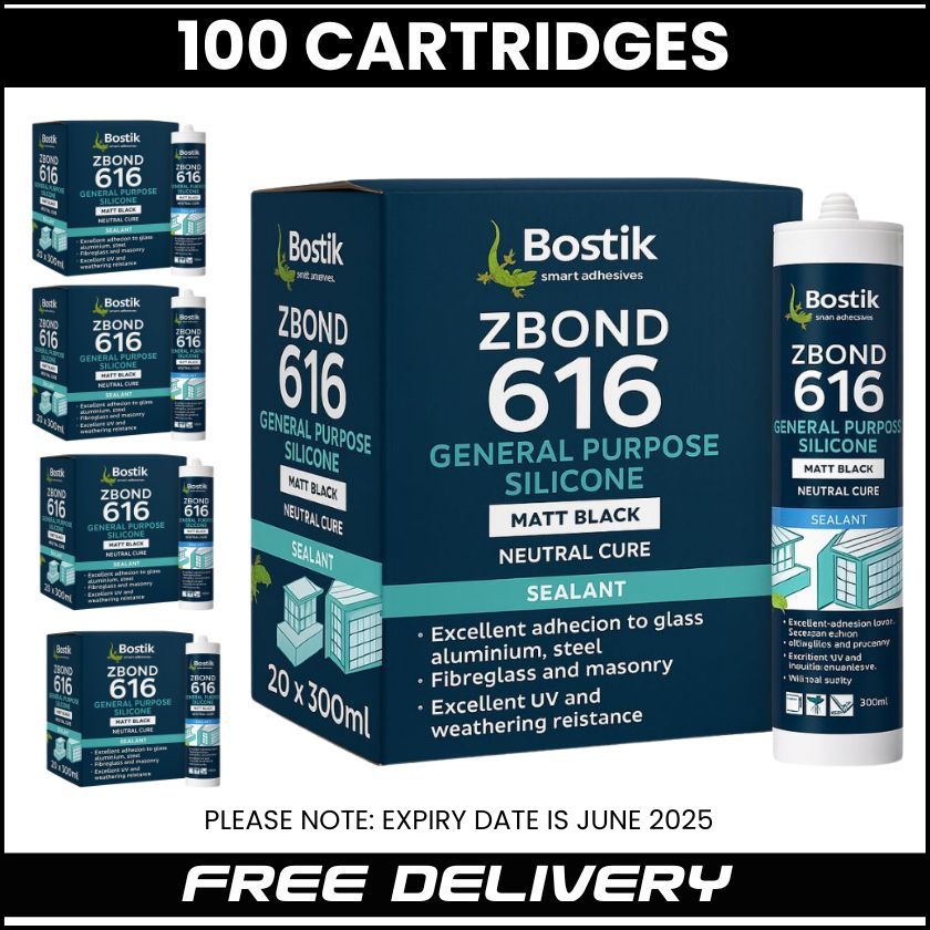 BOSTIK General Purpose Silicone, Neutral Cure (Box of 100) | Matt Black - South East Clearance Centre