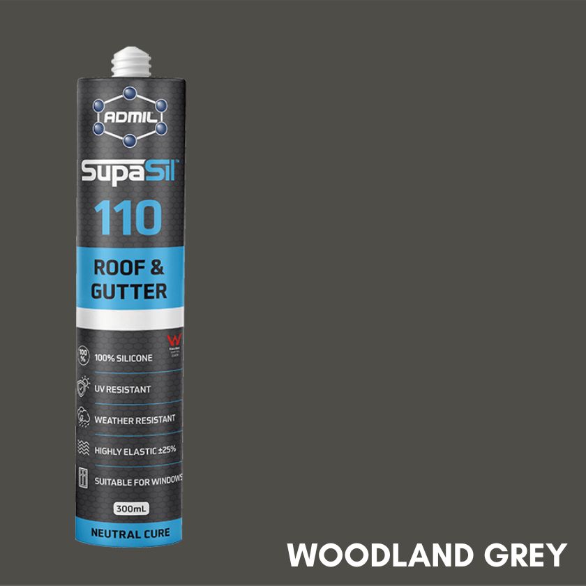 ADMIL SUPASIL 110 - Roof & Gutter 100% Silicone 300g - (Box of 20) - WOODLAND GREY - South East Clearance Centre