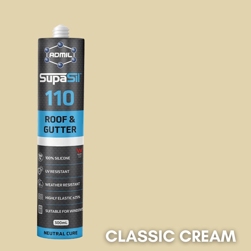 ADMIL SUPASIL 110 - Roof & Gutter 100% Silicone 300g - (Box of 20) - CLASSIC CREAM - South East Clearance Centre