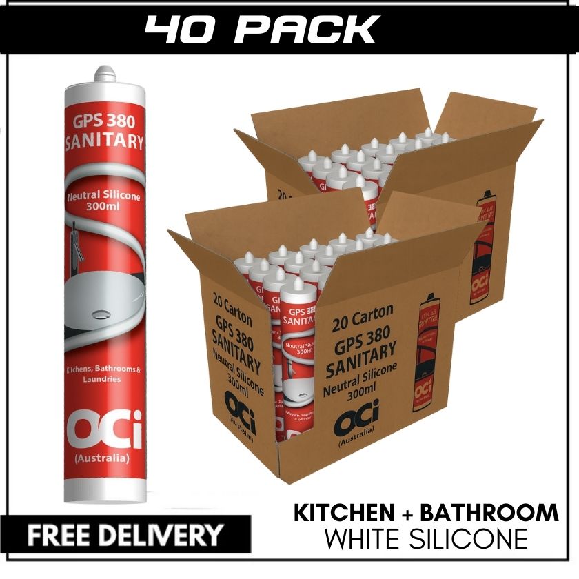 (Box of 20) – OCI GPS380 Kitchen & Bathroom Anti-Fungal Sanitary Silicone, Neutral Cure, 300ml Cartridges (WHITE) - South East Clearance Centre