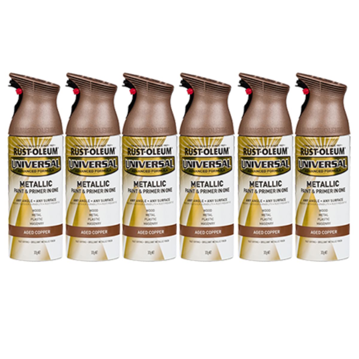 (6 PACK) - RUST-OLEUM UNIVERSAL PAINT AND PRIMER SPRAY CAN | METALLIC AGED COPPER - South East Clearance Centre