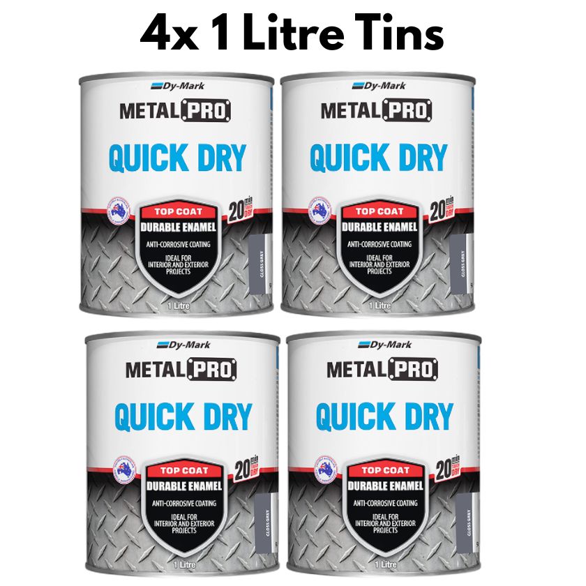 (4 Pack) - Dy-mark MetalPro Quick Dry - Gloss Grey - 1 Litre - South East Clearance Centre