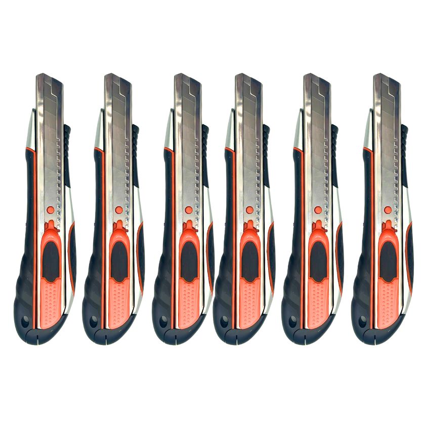 (6 Pack) Supercraft TMK1075 18mm Utility Snap Safety Knife (with auto retractable blade) - South East Clearance Centre