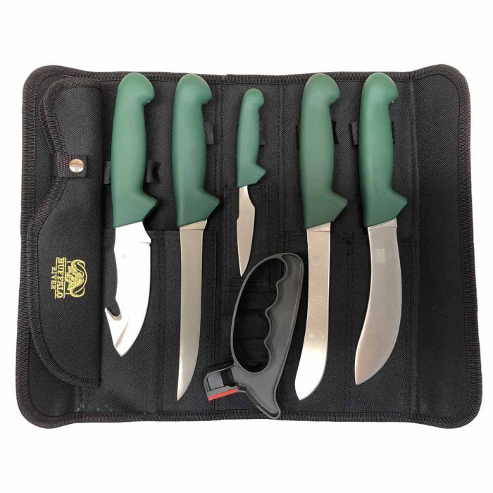 Buffalo River 5 Piece Hunters Knife Roll Set With Case - Rubber Handles #brkbkr