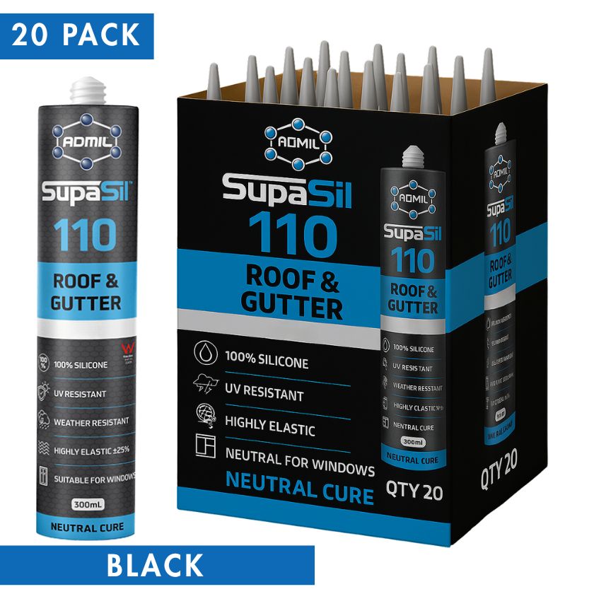 ADMIL SUPASIL 110 - Roof & Gutter 100% Silicone 300g - (Box of 20) - BLACK