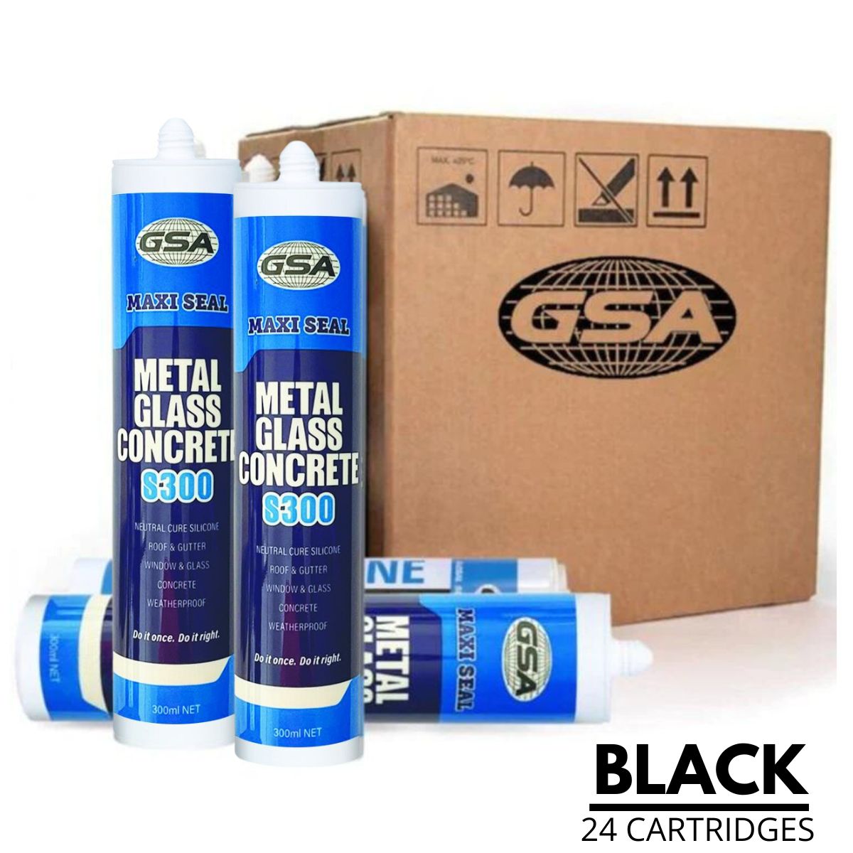 GSA Trade Silicone Neutral Cure S300 Metal Glass Concrete | BLACK | 24 CARTRIDGES - South East Clearance Centre