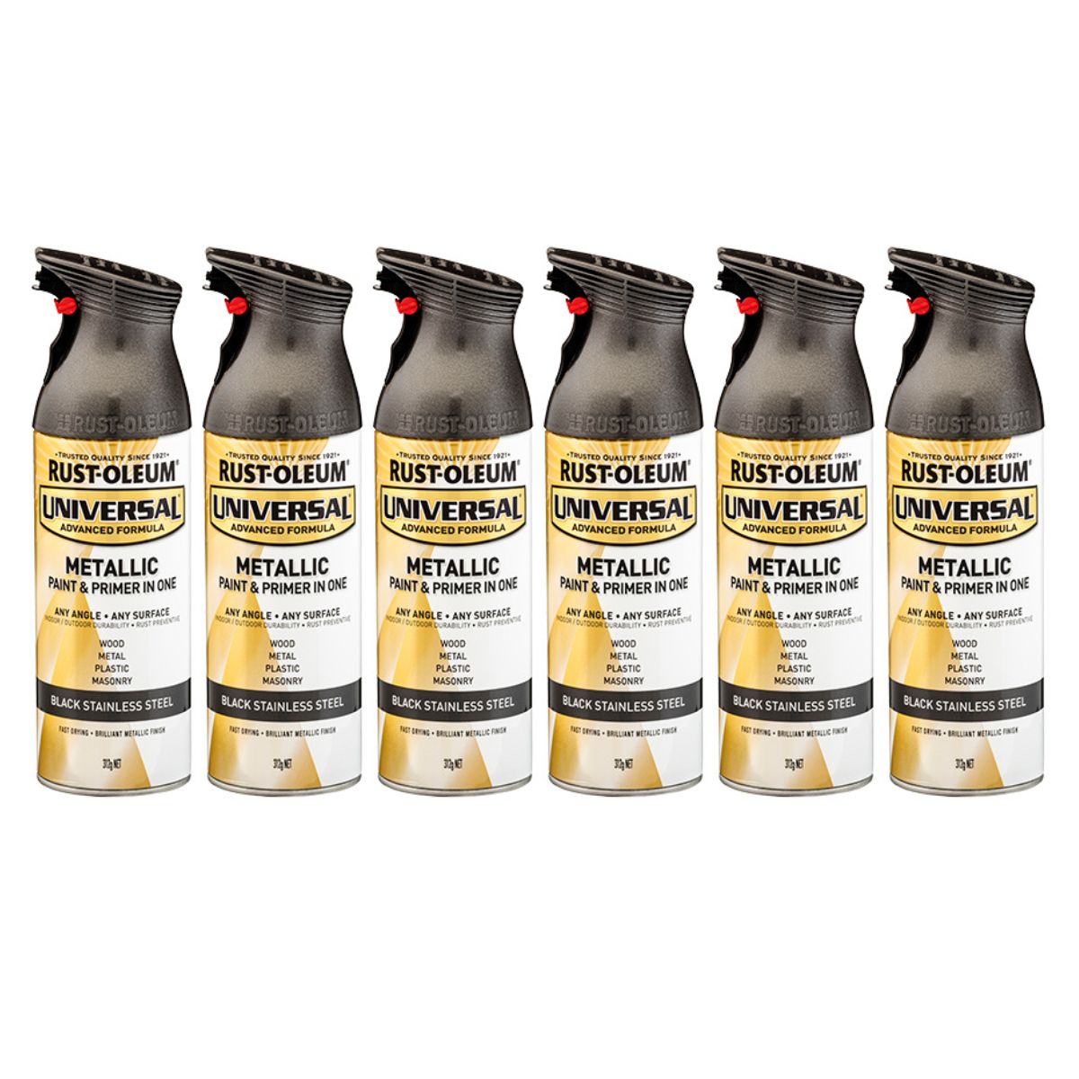 Rust Oleum Universal Metallic Spray Paint | 349962 Black Stainless Steel (6 Cans) - South East Clearance Centre