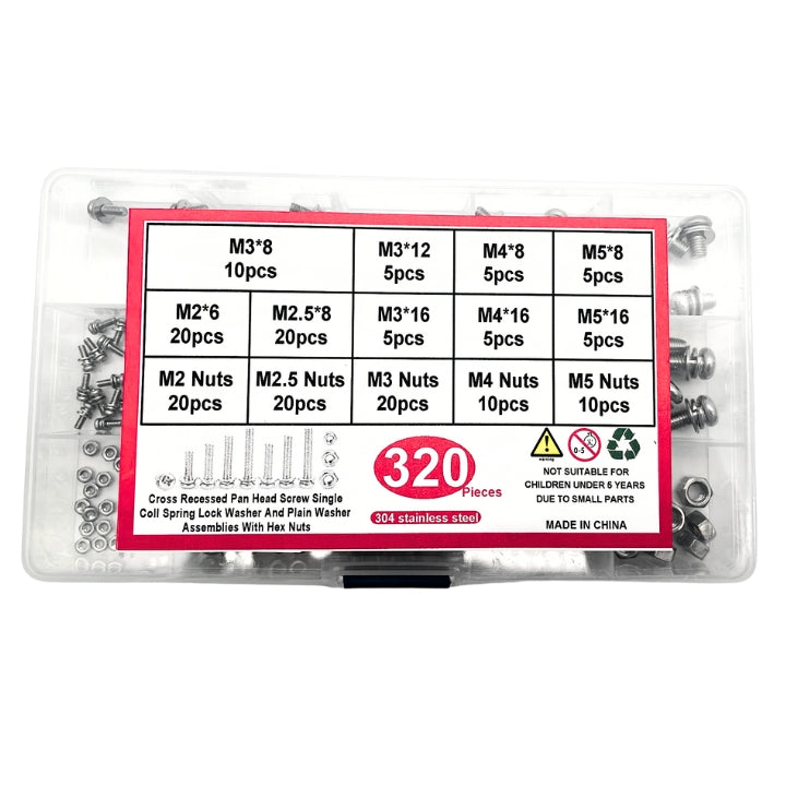 320 Piece 304 Stainless Steel Screw & Nut Assortment Kit - South East Clearance Centre