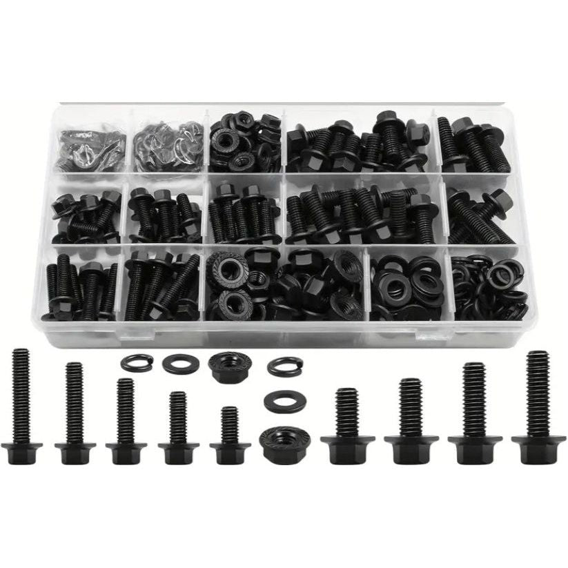 320 Piece High Strength Black Hexagon Flange Bolt Trim Cartridge Nut Assortment Kit - South East Clearance Centre